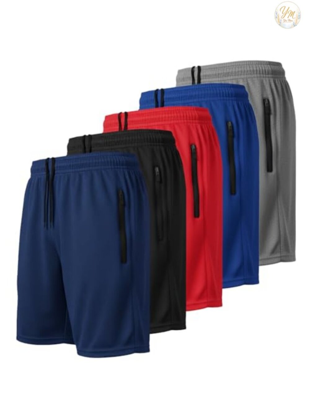 5 Pack Mens Athletic Running Shorts with Zipper Pockets Quick Dry